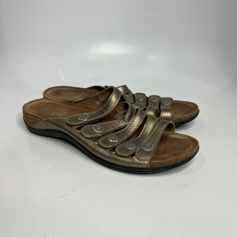 Dansko Janie slide sandals gold bronze metallic leather Strappy women's size‎ 41